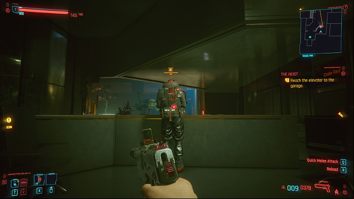 If you want to act stealthily, mark all targets with the scanner and then eliminate the first guard on the right - just to be sure - Cyberpunk 2077: The Heist walkthrough - Act 1 - Cyberpunk 2077 Guide