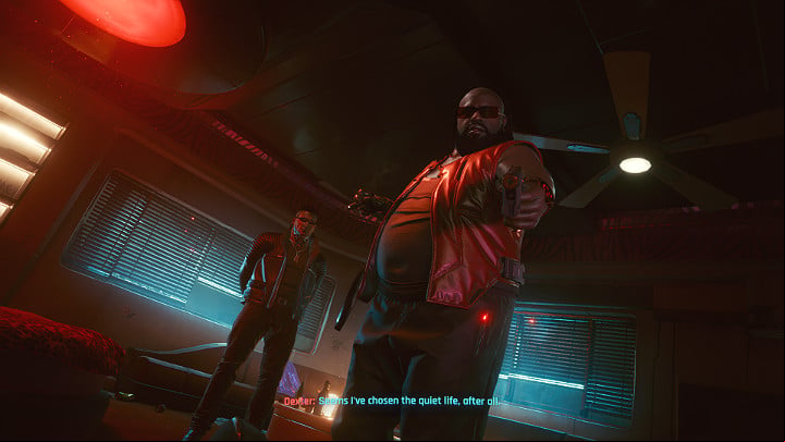 As soon as you get cleaned up and leave the bathroom, you will be attacked by a security guard - Cyberpunk 2077: The Heist walkthrough - Act 1 - Cyberpunk 2077 Guide