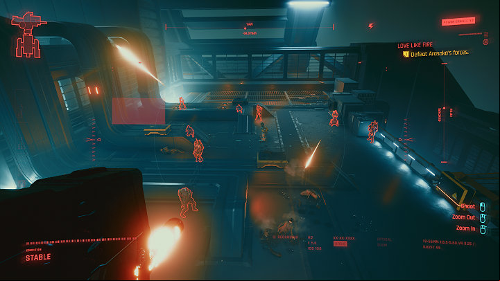 Wait until Shaiton is shot, then get on the machine gun and eliminate all enemies that are on the roof of the skyscraper, as well as the shooting turrets - Cyberpunk 2077: Love Like Fire walkthrough - Act 1 - Cyberpunk 2077 Guide