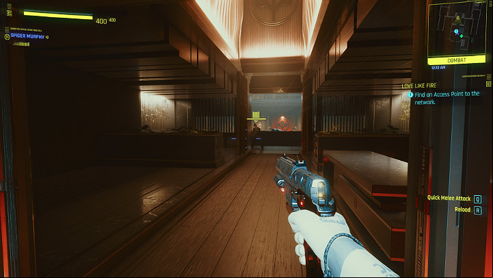 In the large room behind the door there are many security guards waiting for you, but they shouldn't cause you much trouble because Johnny has a powerful weapon - Cyberpunk 2077: Love Like Fire walkthrough - Act 1 - Cyberpunk 2077 Guide