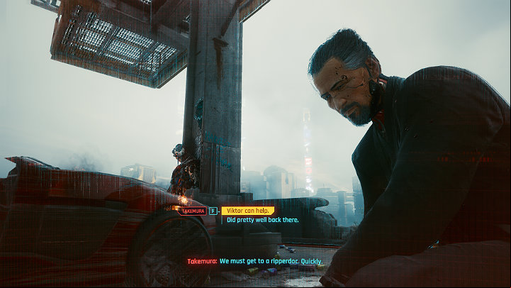 When Takemura asks about a doctor you know, say that Viktor will definitely help you - Cyberpunk 2077: Playing for Time walkthrough - Act 2 - Cyberpunk 2077 Guide