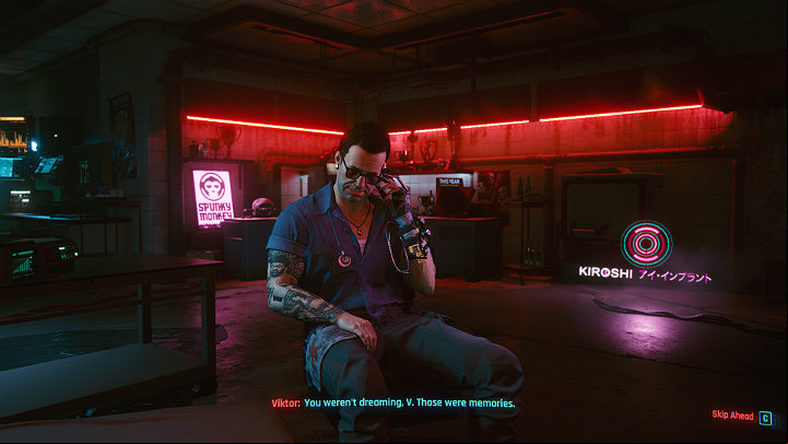 After a longer movie cut-scene, V will wake up in Viktor's clinic and tell him about a strange dream, about the fact that was someone else and what he was doing there - Cyberpunk 2077: Playing for Time walkthrough - Act 2 - Cyberpunk 2077 Guide
