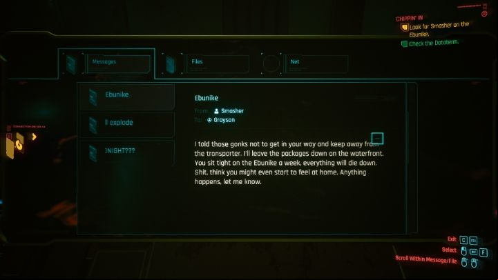Read the messages on the computer and then investigate the ship - Cyberpunk 2077: How to get Porsche 911? - Exploration - Cyberpunk 2077 Guide