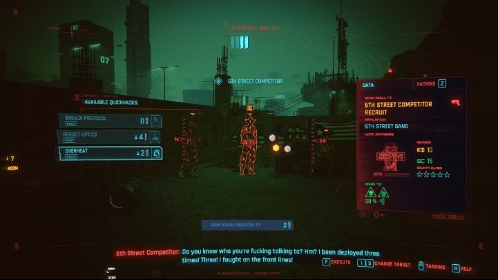 By scanning your opponent you can start hacking - Cyberpunk 2077: Quick scanning - Basics - Cyberpunk 2077 Guide