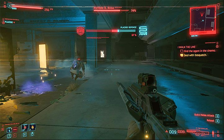 Destroying the purple container will deplete about 1/4 of her health bar - Cyberpunk 2077: How to beat Sasquatch? - Bosses - Cyberpunk 2077 Guide