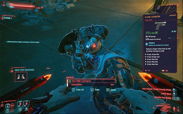 The boss can drop the legendary M-10AF Lexington pistol, which has 5 slots - for a scope, barrel, and 3 mods - Cyberpunk 2077: How to beat Sasquatch? - Bosses - Cyberpunk 2077 Guide