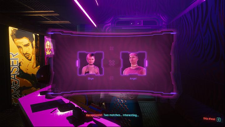 After reading the V's profile, two doll proposals will appear on the screen: Skye and Angel - Cyberpunk 2077: Automatic Love walkthrough - Act 2 - Cyberpunk 2077 Guide