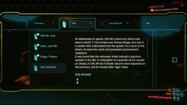 Shard lying in the corner of the room contains info about changes in the schedule - Cyberpunk 2077: Automatic Love walkthrough - Act 2 - Cyberpunk 2077 Guide