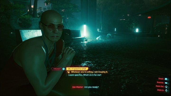 This job simply comprises a guided meditation session with a Zen master - Cyberpunk 2077: Imagine walkthrough - Exploration - Cyberpunk 2077 Guide