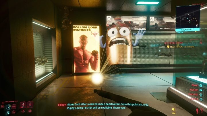 In order to continue the mission you have to kill several dozen opponents with Skippy - Cyberpunk 2077: Machine Gun walkthrough - Exploration - Cyberpunk 2077 Guide