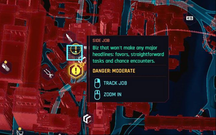 On the map of the Night City, in addition to the question marks, there are also exclamation marks symbolizing Side Jobs - Cyberpunk 2077: Are Question marks on the map? - Exploration - Cyberpunk 2077 Guide