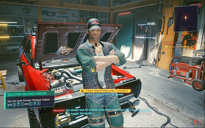 You start the game in a car repair shop in Yucca in Badlands, standing in front of a mirror - Cyberpunk 2077: The Nomad walkthrough - Nomad life path quest - Life path quests - Cyberpunk 2077 Guide