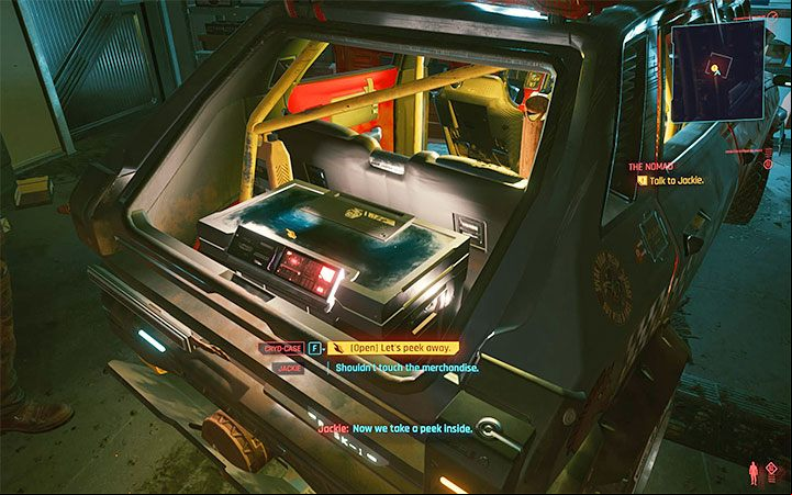 Soon after you manage to lose the chase, Jackie will reach the garage where he will hide the car - Cyberpunk 2077: The Nomad walkthrough - Nomad life path quest - Life path quests - Cyberpunk 2077 Guide