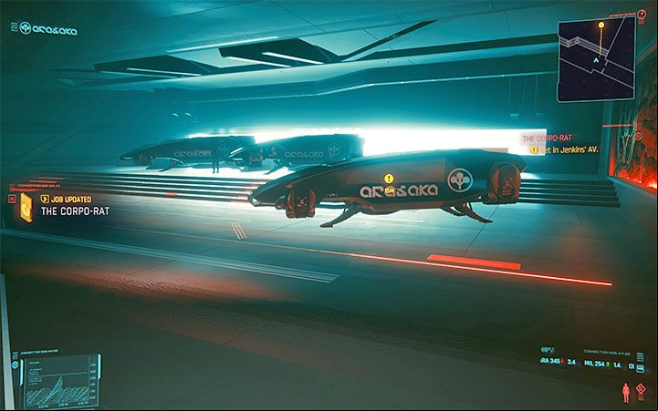 You have to go now to the aircraft garage - Cyberpunk 2077: The Corpo-Rat walkthrough - Corp life path quest - Life path quests - Cyberpunk 2077 Guide