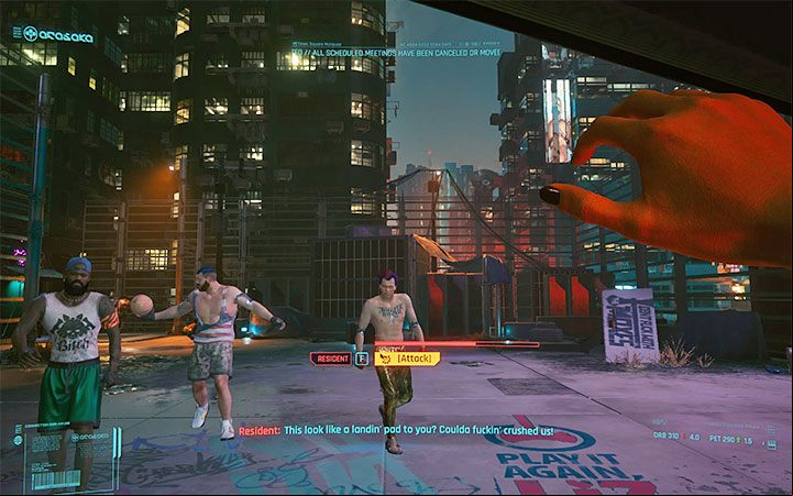 After landing, you will be stopped by a group of thugs - Cyberpunk 2077: The Corpo-Rat walkthrough - Corp life path quest - Life path quests - Cyberpunk 2077 Guide