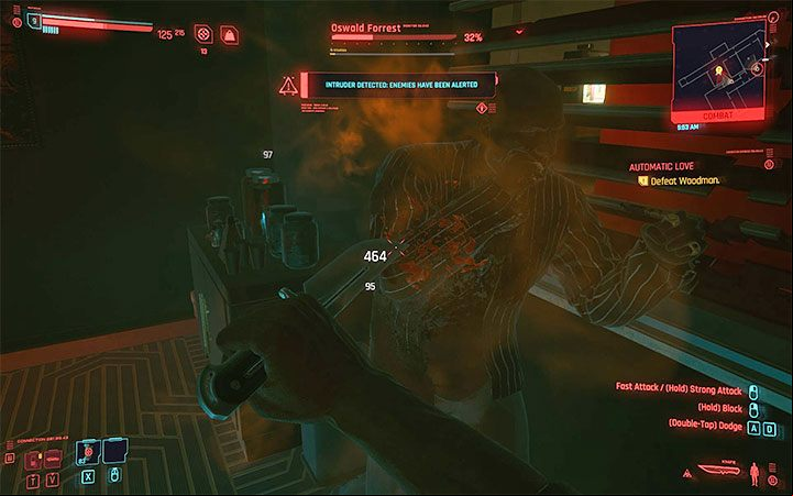 After you start the battle, try to fight Woodman in close combat - Cyberpunk 2077: How to beat Woodman? - Bosses - Cyberpunk 2077 Guide