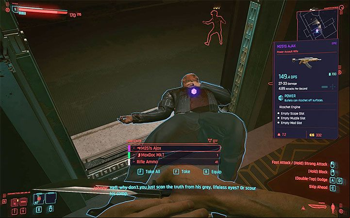 The defeated Woodman will drop an epic M251S Ajax rifle - Cyberpunk 2077: How to beat Woodman? - Bosses - Cyberpunk 2077 Guide