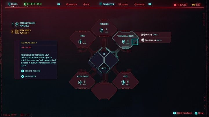 There are five attributes, each corresponding to different statistics and skills - Cyberpunk 2077: Character development Guide - Basics - Cyberpunk 2077 Guide