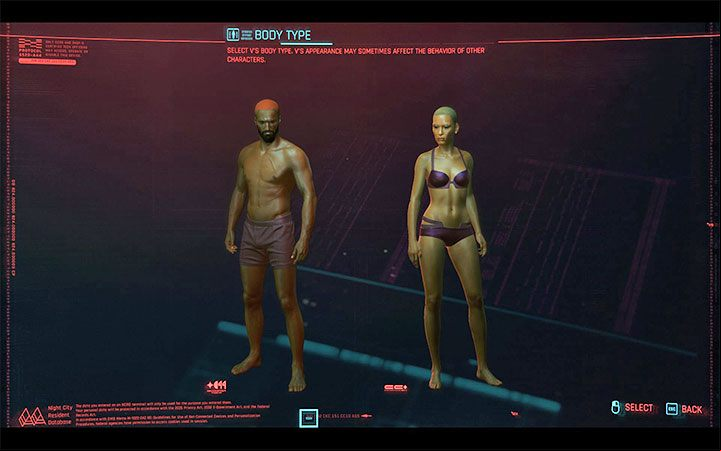 1) The body type selected at the very beginning of the character creator (picture above) - Cyberpunk 2077: All Romance options - guide, tips - Romances - Cyberpunk 2077 Guide