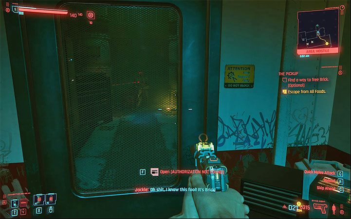 The release of imprisoned Brick is one of the optional objectives of the main job The Pickup - Cyberpunk 2077: How to free Brick? - Puzzle solutions - Cyberpunk 2077 Guide
