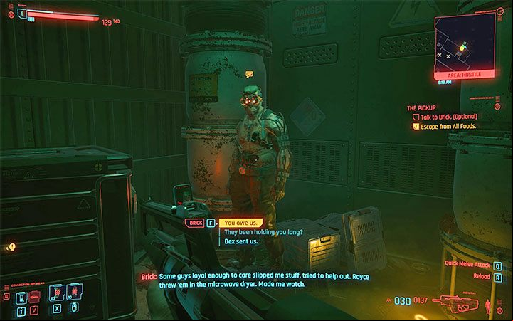 If you managed to open the room and save Brick, he thanks you for help, and you will be able to meet him later in the game - Cyberpunk 2077: How to free Brick? - Puzzle solutions - Cyberpunk 2077 Guide