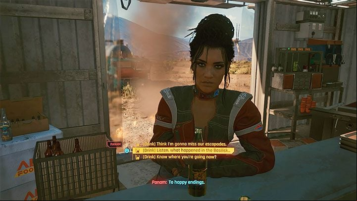 After the battle is over, get out of the tank and meet with Saul, who will quite unexpectedly hand over the power of the Aldecaldos pack to Panam - Cyberpunk 2077: Queen of the Highway (Panam) - a guide, walkthrough - Storyline quests - Cyberpunk 2077 Guide
