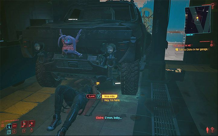 You need to visit Claire's garage located in the Arroyo district of Santo Domingo - Cyberpunk 2077: The Beast In Me walkthrough - Exploration - Cyberpunk 2077 Guide