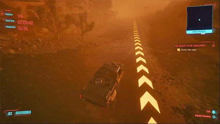 For this race, you should choose Claire's vehicle (The Beast) or your own vehicle that does well off-road, such as the Thorton Colby CX410 Butte, whose location can be found in the Free Vehicles page - Cyberpunk 2077: The Beast In Me walkthrough - Exploration - Cyberpunk 2077 Guide