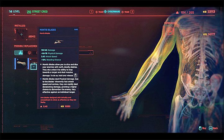 Mantis Blades are sold by a ripperdoc, but they may not be available at first - Cyberpunk 2077: How to unlock mantis blades? - Cyberware - Cyberpunk 2077 Guide
