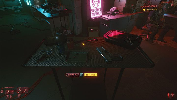 Get up from your chair, take your pills and weapons from the table and then talk to Misty, who is waiting at the exit of the clinic - Cyberpunk 2077: Nocturne OP55N1 walkthrough - Act 3 - Cyberpunk 2077 Guide