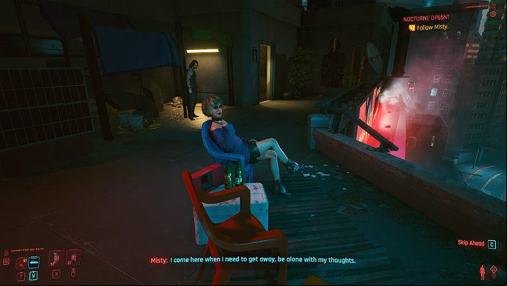 Misty will lead you to the elevator, which will take you to the roof of one of the buildings - Cyberpunk 2077: Nocturne OP55N1 walkthrough - Act 3 - Cyberpunk 2077 Guide