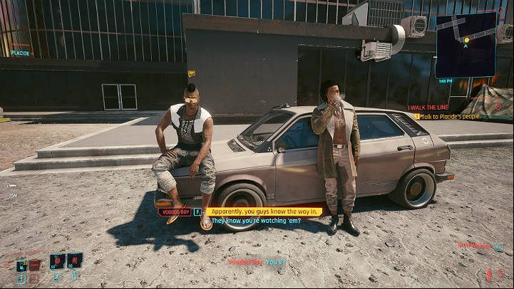 Leave the hotel and go to the location marked on the world map, by the GIM, to meet Placide's people - Cyberpunk 2077: I Walk the Line walkthrough - Act 2 - Cyberpunk 2077 Guide