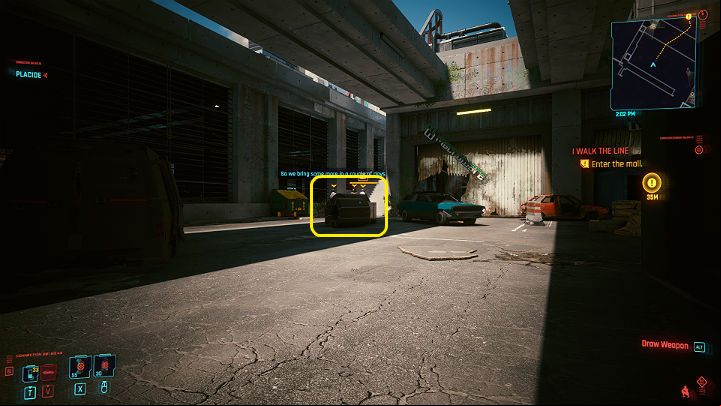 When you reach the parking lot, first stick to the left side to get to the center of the location - Cyberpunk 2077: I Walk the Line walkthrough - Act 2 - Cyberpunk 2077 Guide