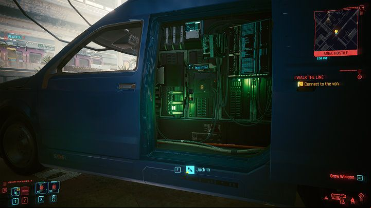 Approach the side of the car and connect to it - Cyberpunk 2077: I Walk the Line walkthrough - Act 2 - Cyberpunk 2077 Guide
