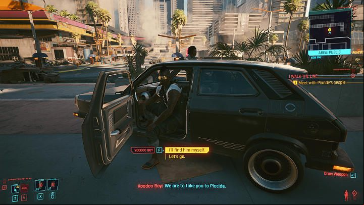 In front of the entrance to the mall, Placide's people are waiting and are very surprised to see you - apparently they were well aware of how this mission was supposed to end - Cyberpunk 2077: I Walk the Line walkthrough - Act 2 - Cyberpunk 2077 Guide