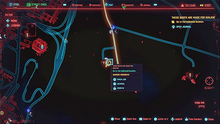 The GPS signal indicates that the car is in a landfill in the eastern badlands - Cyberpunk 2077: These Boots Are Made for Walkin walkthrough - Exploration - Cyberpunk 2077 Guide