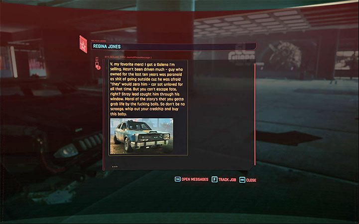 Starting from the second act of the campaign, you can receive messages with offers to purchase vehicles - Cyberpunk 2077: How to steal car? - Exploration - Cyberpunk 2077 Guide