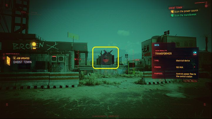 Follow Panama and use Kiroshi to scan the transformer and then the power source (on top of the building) - Cyberpunk 2077: Ghost Town walkthrough - Act 2 - Cyberpunk 2077 Guide