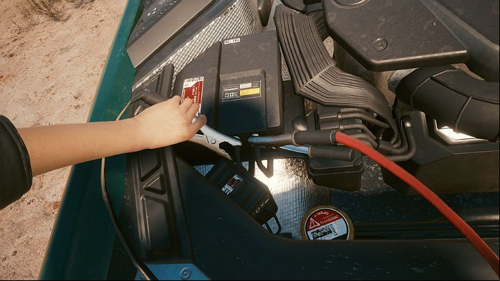 Take the cables from the trunk and connect them to the car battery - Cyberpunk 2077: Ghost Town walkthrough - Act 2 - Cyberpunk 2077 Guide