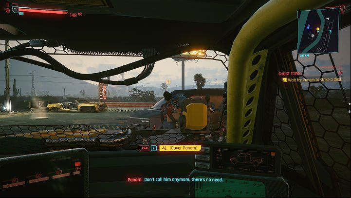 After the fight, collect all the fans and talk to Panama, and then get in her car to the enger seat - Cyberpunk 2077: Ghost Town walkthrough - Act 2 - Cyberpunk 2077 Guide