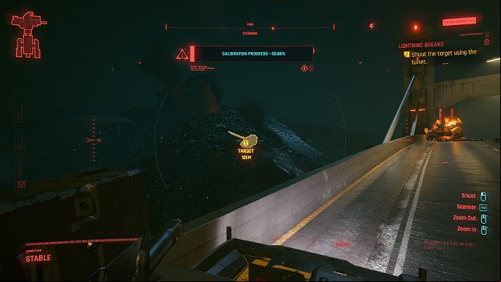When you switch to the turret view, shoot at the designated targets - Cyberpunk 2077: Lightning Breaks walkthrough - Act 2 - Cyberpunk 2077 Guide