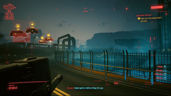As soon as you enter the power plant area, the sky will get full of battle drones, which you will have to shoot down - Cyberpunk 2077: Lightning Breaks walkthrough - Act 2 - Cyberpunk 2077 Guide