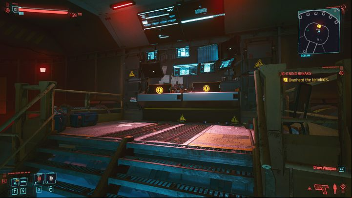 Get out of the car, run to the marked terminals, switch to the local network, and overheat them - Cyberpunk 2077: Lightning Breaks walkthrough - Act 2 - Cyberpunk 2077 Guide