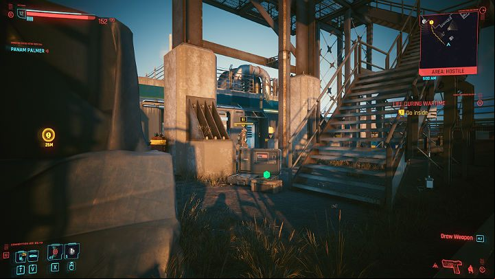 You will meet one guard at the entrance - Cyberpunk 2077: Life During Wartime walkthrough - Act 2 - Cyberpunk 2077 Guide