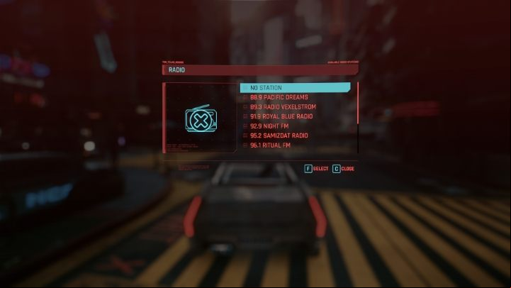 The ride is made more enjoyable by music - the creators have prepared several radio stations dedicated to various music genres - Cyberpunk 2077: Vehicles and garage - Basics - Cyberpunk 2077 Guide