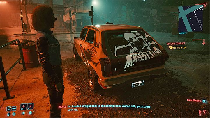 After you leave Totentanz with Nancy or safely escape the club with her, go to her car and start riding away - Cyberpunk 2077: Second Conflict (Kerry) - walkthrough - Storyline quests - Cyberpunk 2077 Guide