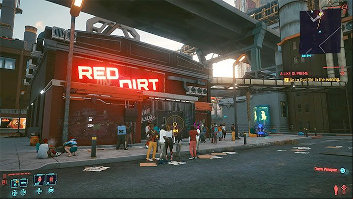 After finishing the phone call, go to the Red Dirt Bar located in the Arroyo sub-district of Santo Domingo - Cyberpunk 2077: A Like Supreme (Kerry) - walkthrough - Storyline quests - Cyberpunk 2077 Guide