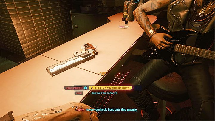 After the concert, talk to Kerry and then take a second pill to let V regain control of his body - Cyberpunk 2077: A Like Supreme (Kerry) - walkthrough - Storyline quests - Cyberpunk 2077 Guide