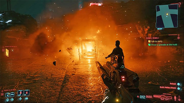 Pick up the keys from the ground and use them to open the van's truck - Cyberpunk 2077: Rebel! Rebel! (Kerry) - walkthrough - Storyline quests - Cyberpunk 2077 Guide