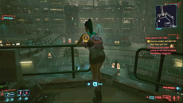 If you want to wait, you can get to the platform shown in the picture on one of the higher levels - Cyberpunk 2077: Every Breath You Take - walkthrough - Exploration - Cyberpunk 2077 Guide